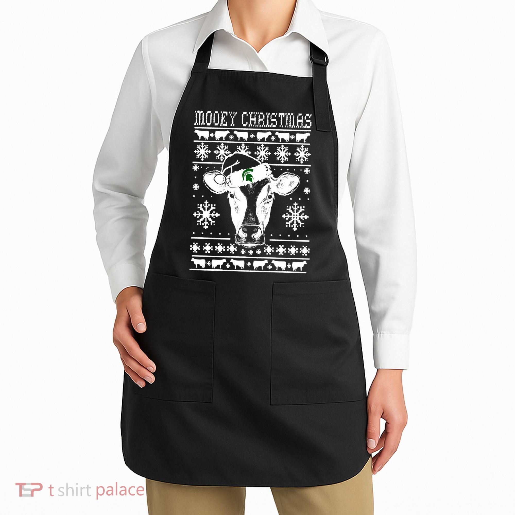 Mooey Christmas Michigan State Farmer Ugle Animals Cow Apron