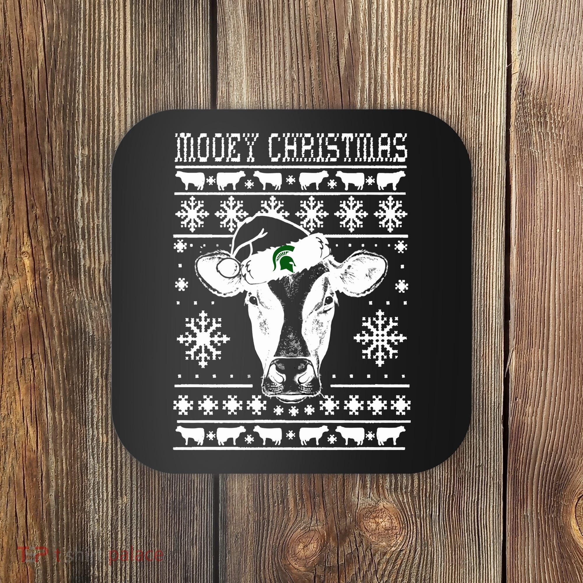 Mooey Christmas Michigan State Farmer Ugle Animals Cow Coaster