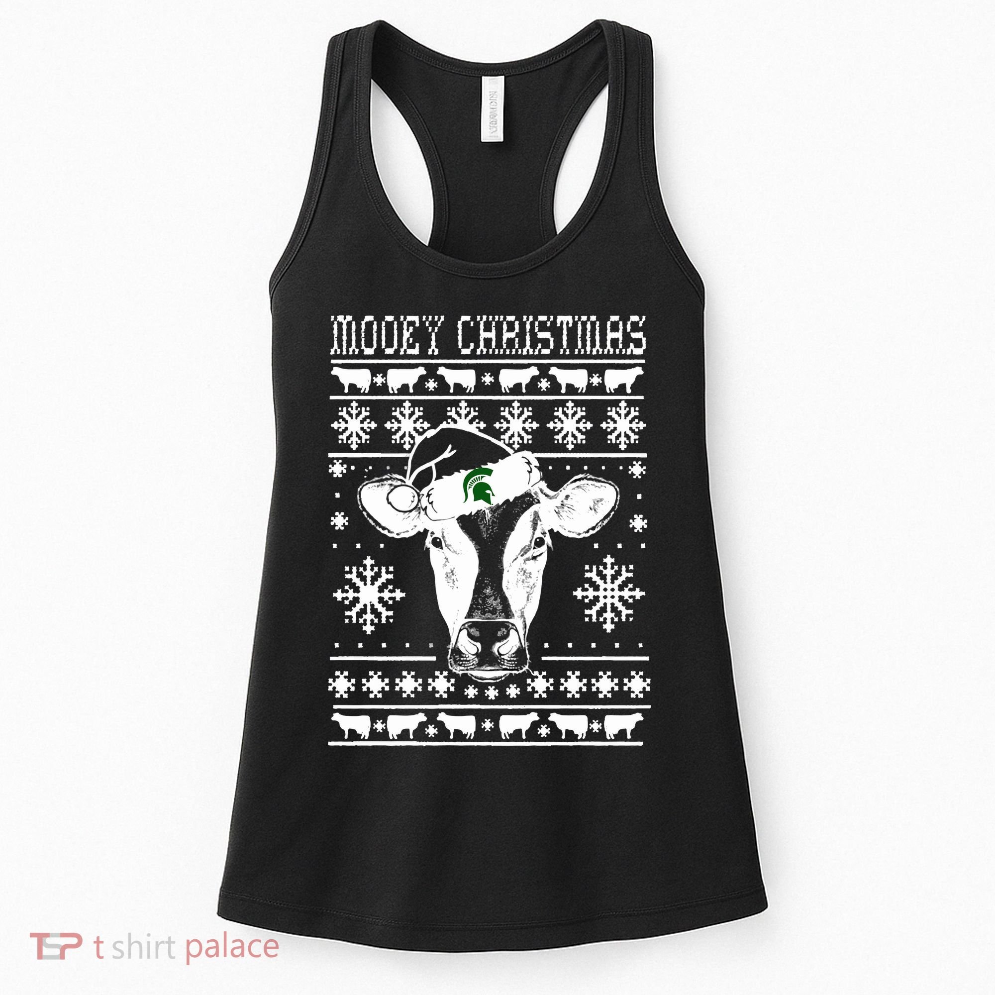 Mooey Christmas Michigan State Farmer Ugle Animals Cow Women's Tank Top