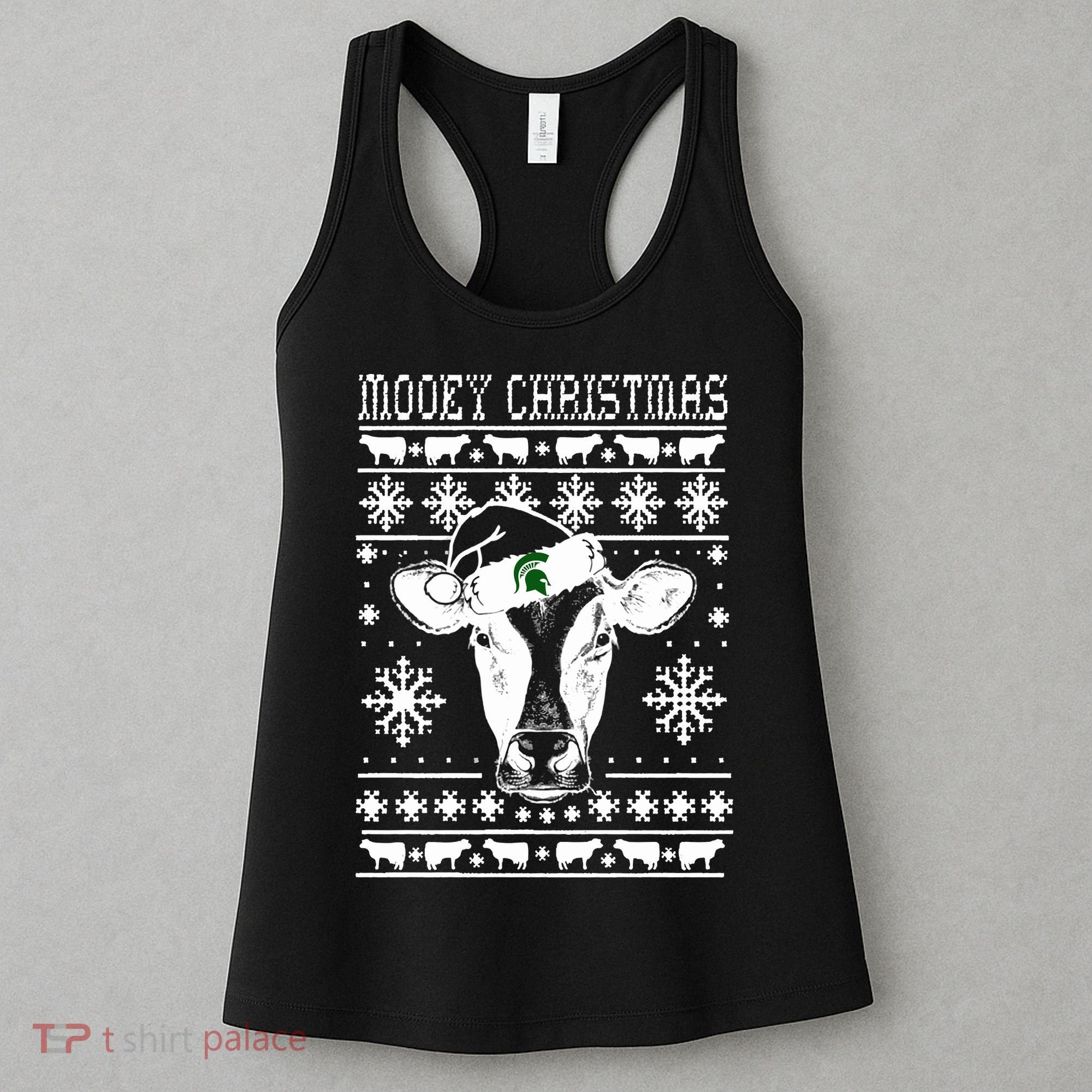 Mooey Christmas Michigan State Farmer Ugle Animals Cow Women's Tank Top