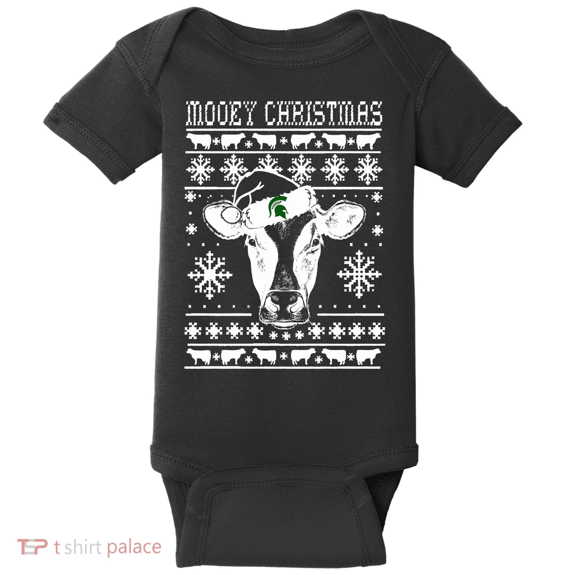 Mooey Christmas Michigan State Farmer Ugle Animals Cow Baby Bodysuit