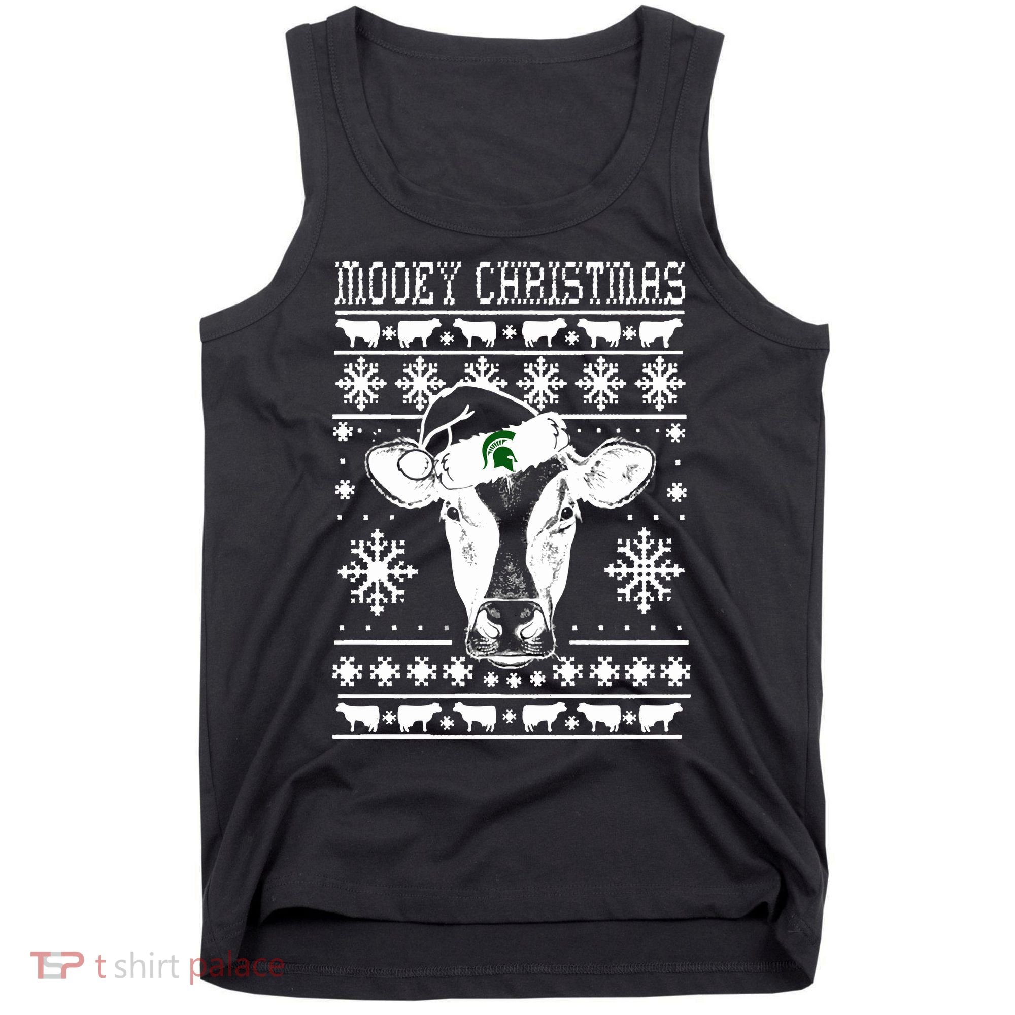 Mooey Christmas Michigan State Farmer Ugle Animals Cow Tank Top