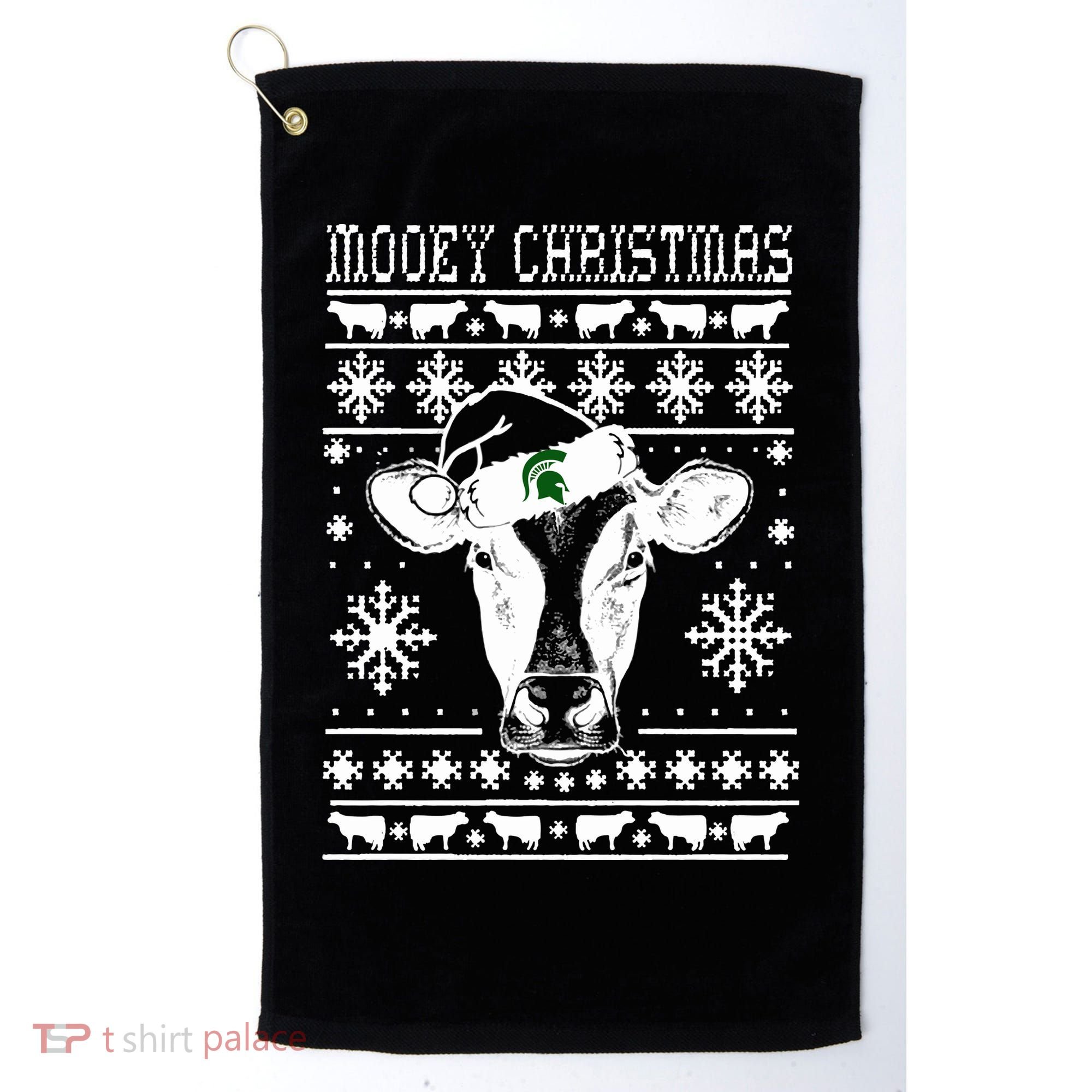 Mooey Christmas Michigan State Farmer Ugle Animals Cow Golf Towel