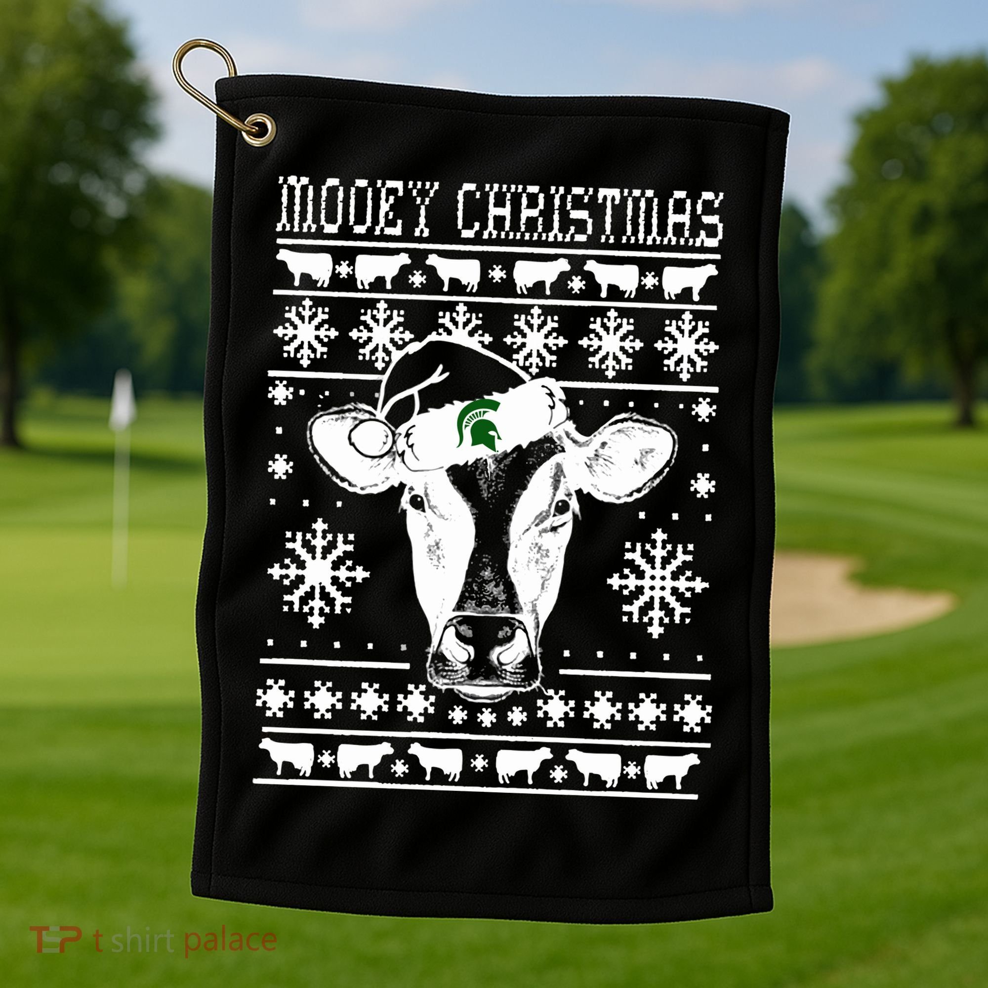 Mooey Christmas Michigan State Farmer Ugle Animals Cow Golf Towel