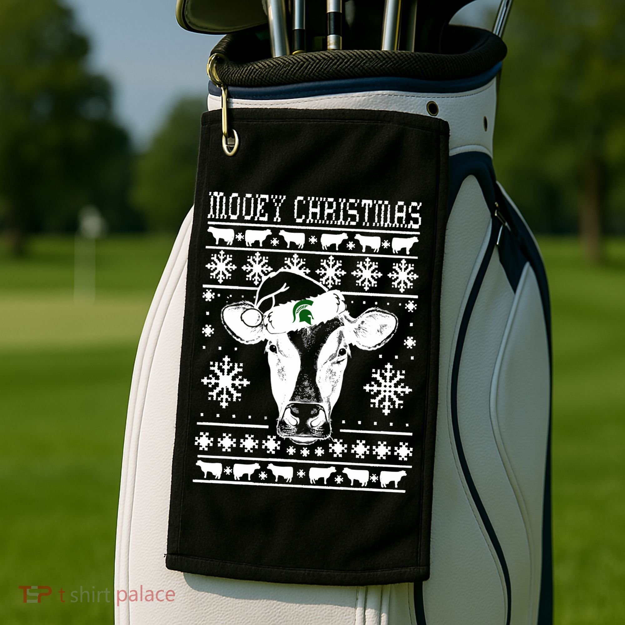 Mooey Christmas Michigan State Farmer Ugle Animals Cow Golf Towel