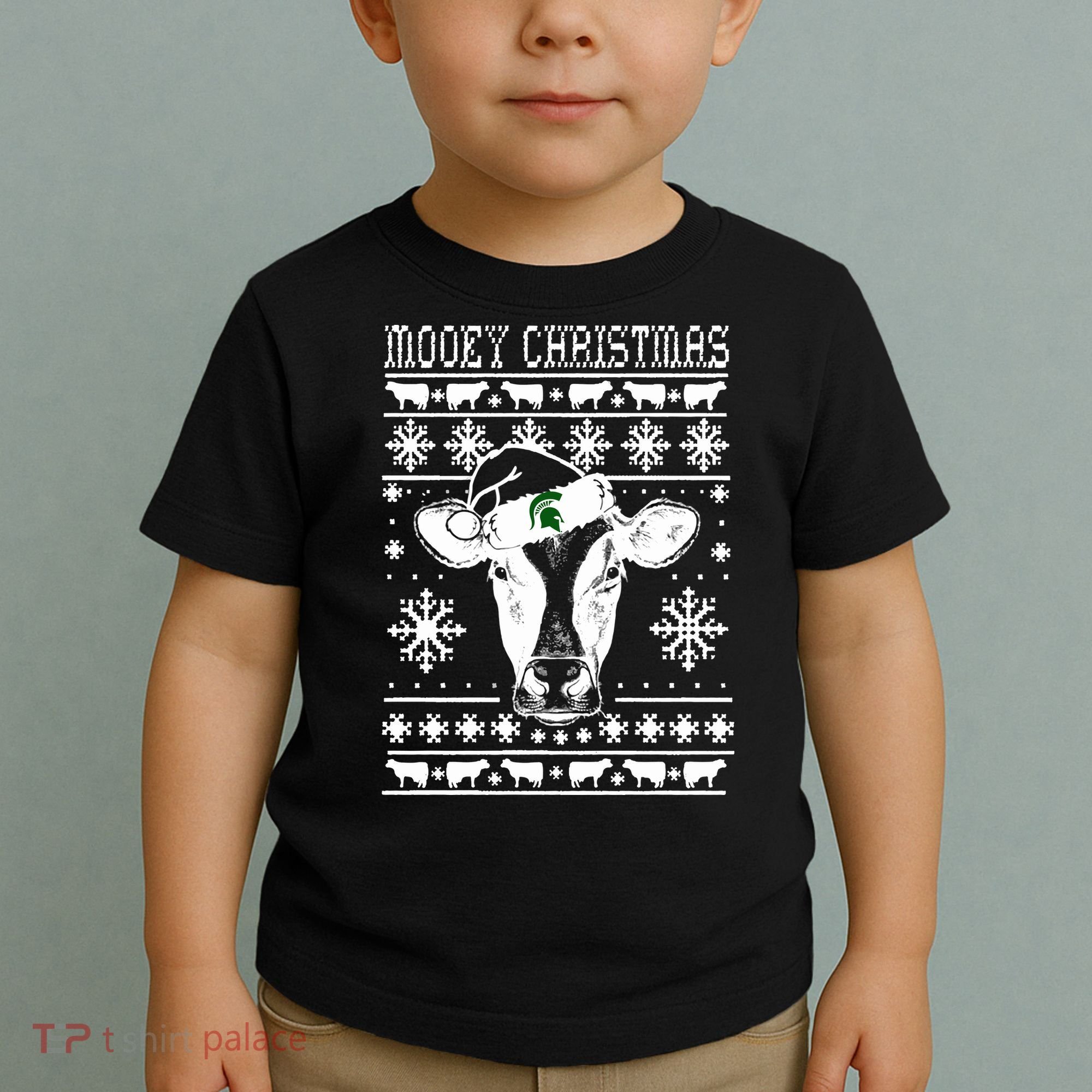Mooey Christmas Michigan State Farmer Ugle Animals Cow Toddler T-Shirt
