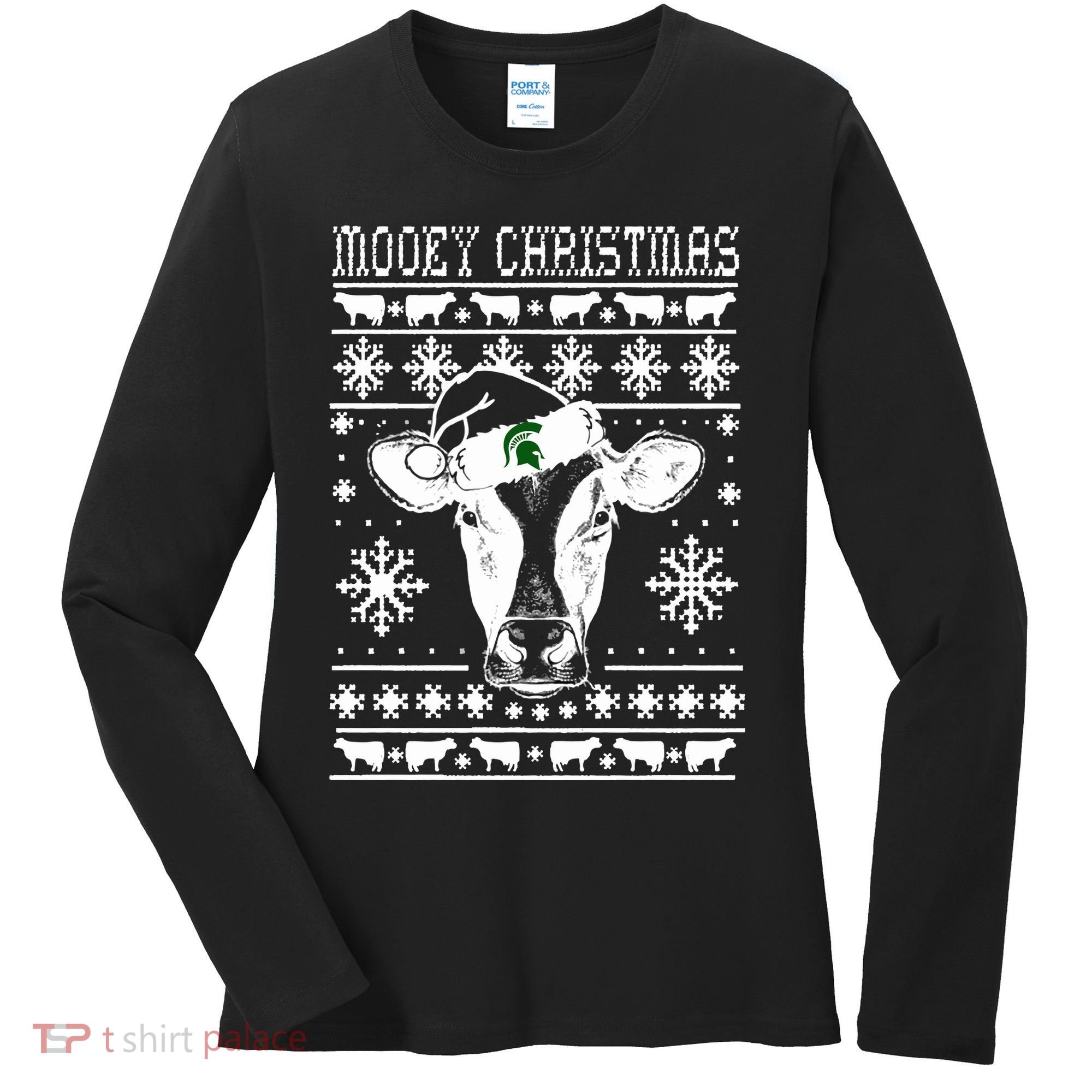 Mooey Christmas Michigan State Farmer Ugle Animals Cow Women's Long Sleeve Shirt