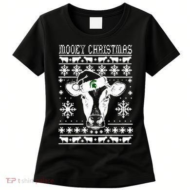 Mooey Christmas Michigan State Farmer Ugle Animals Cow Women's T-Shirt