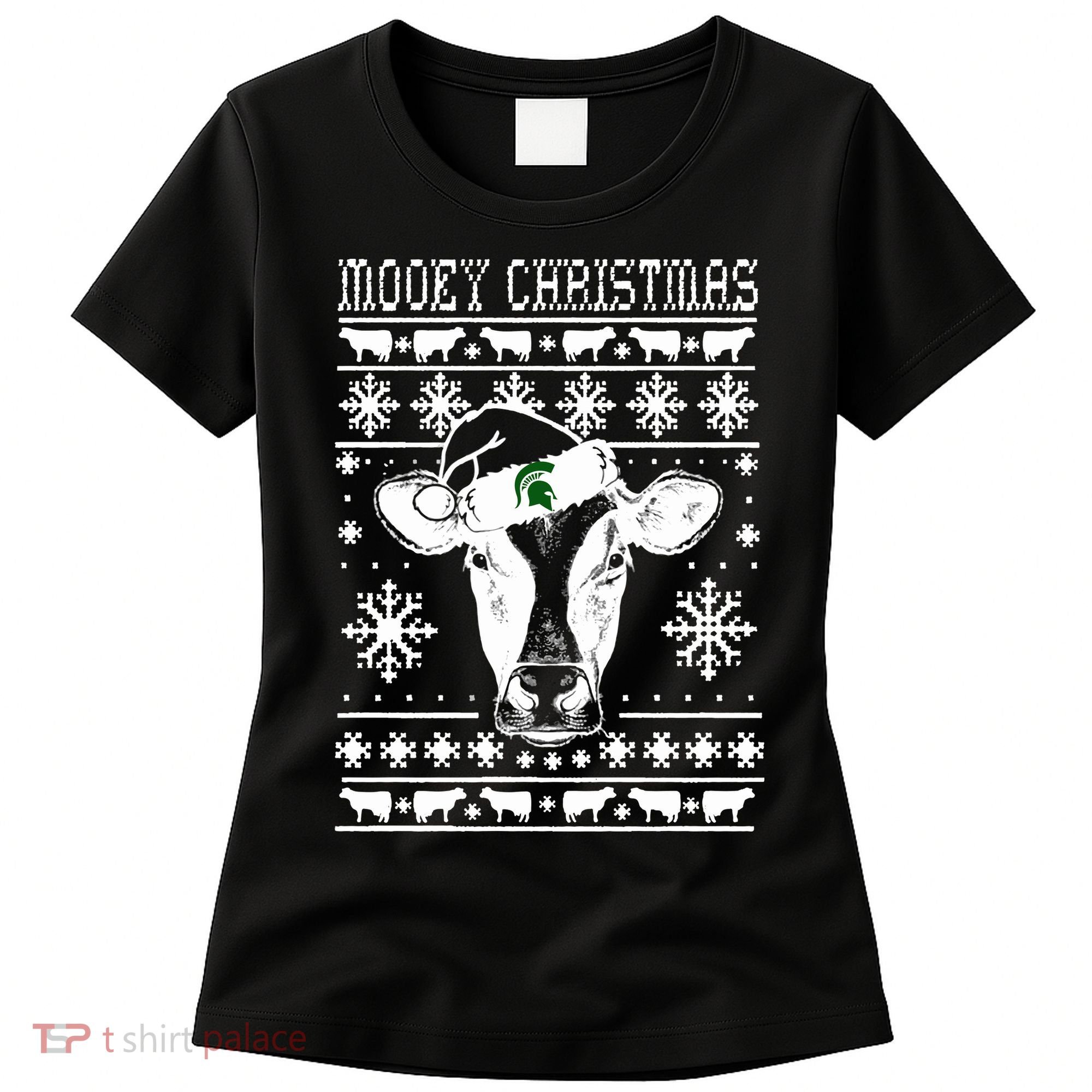 Mooey Christmas Michigan State Farmer Ugle Animals Cow Women's T-Shirt