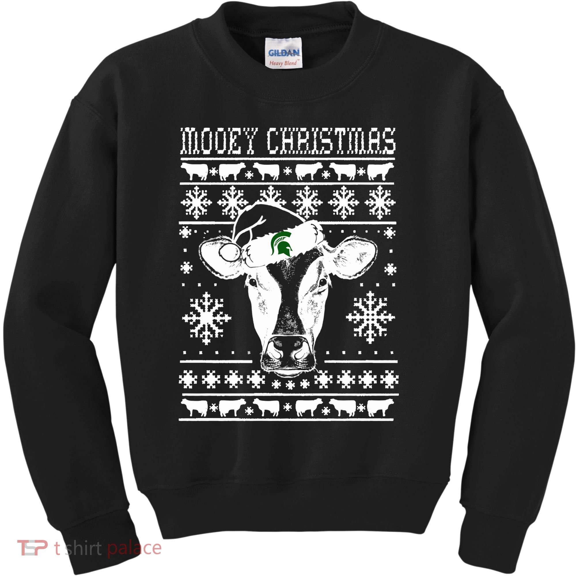 Mooey Christmas Michigan State Farmer Ugle Animals Cow Kids Sweatshirt