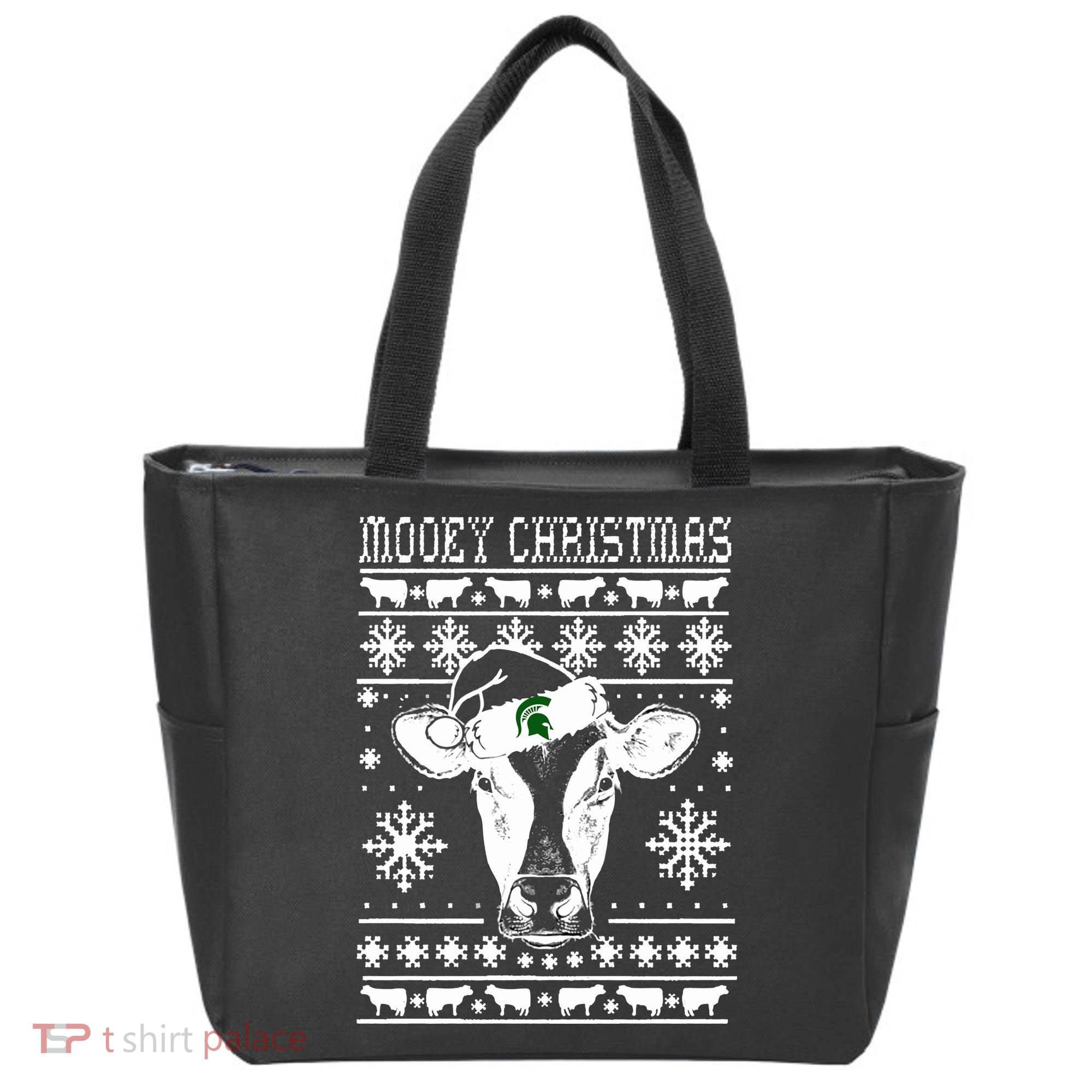 Mooey Christmas Michigan State Farmer Ugle Animals Cow Tote Bag