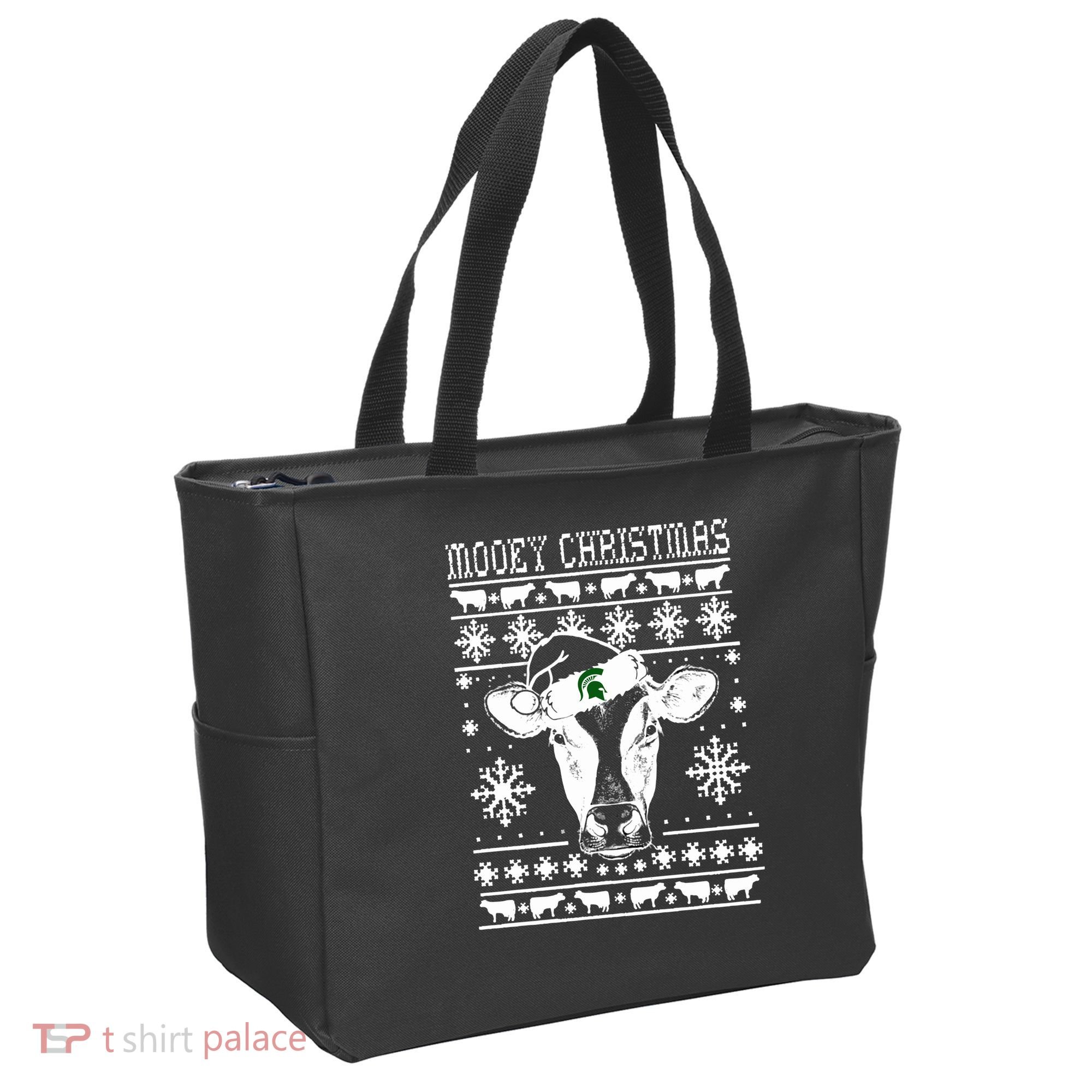 Mooey Christmas Michigan State Farmer Ugle Animals Cow Tote Bag