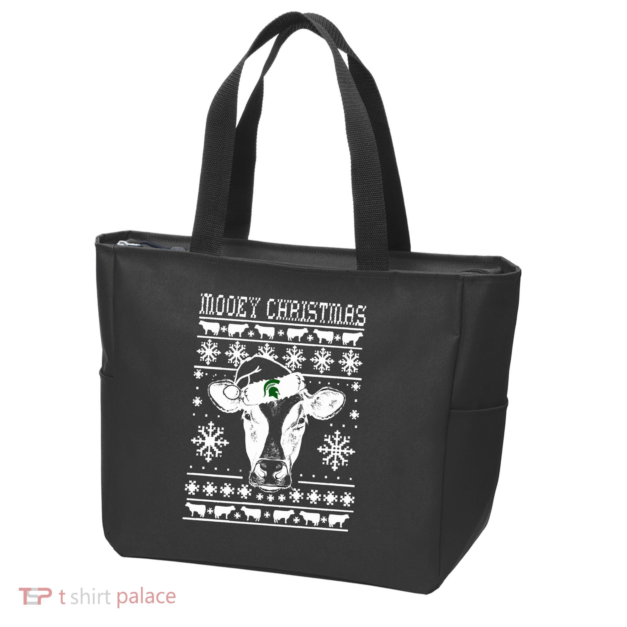 Mooey Christmas Michigan State Farmer Ugle Animals Cow Tote Bag