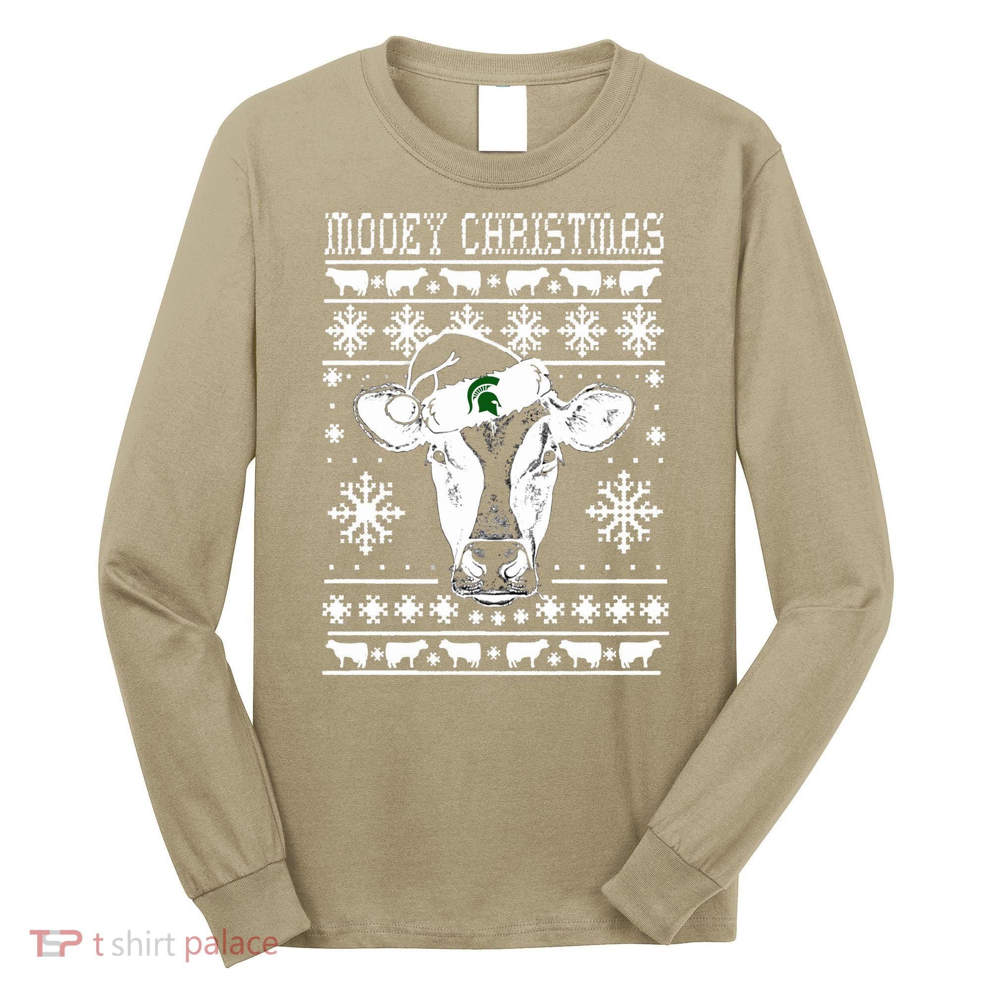 Mooey Christmas Michigan State Farmer Ugle Animals Cow Long Sleeve Shirt