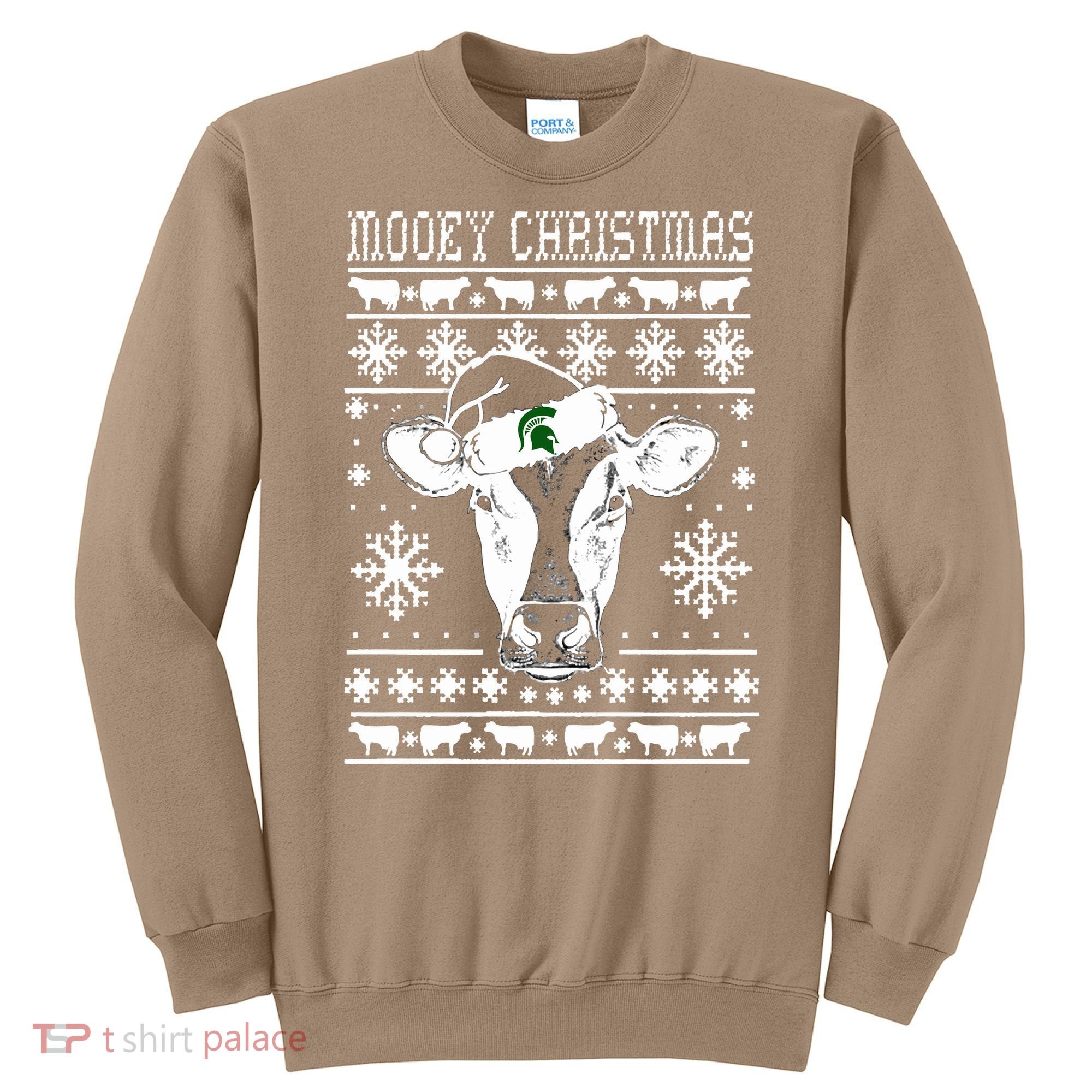 Mooey Christmas Michigan State Farmer Ugle Animals Cow Sweatshirt