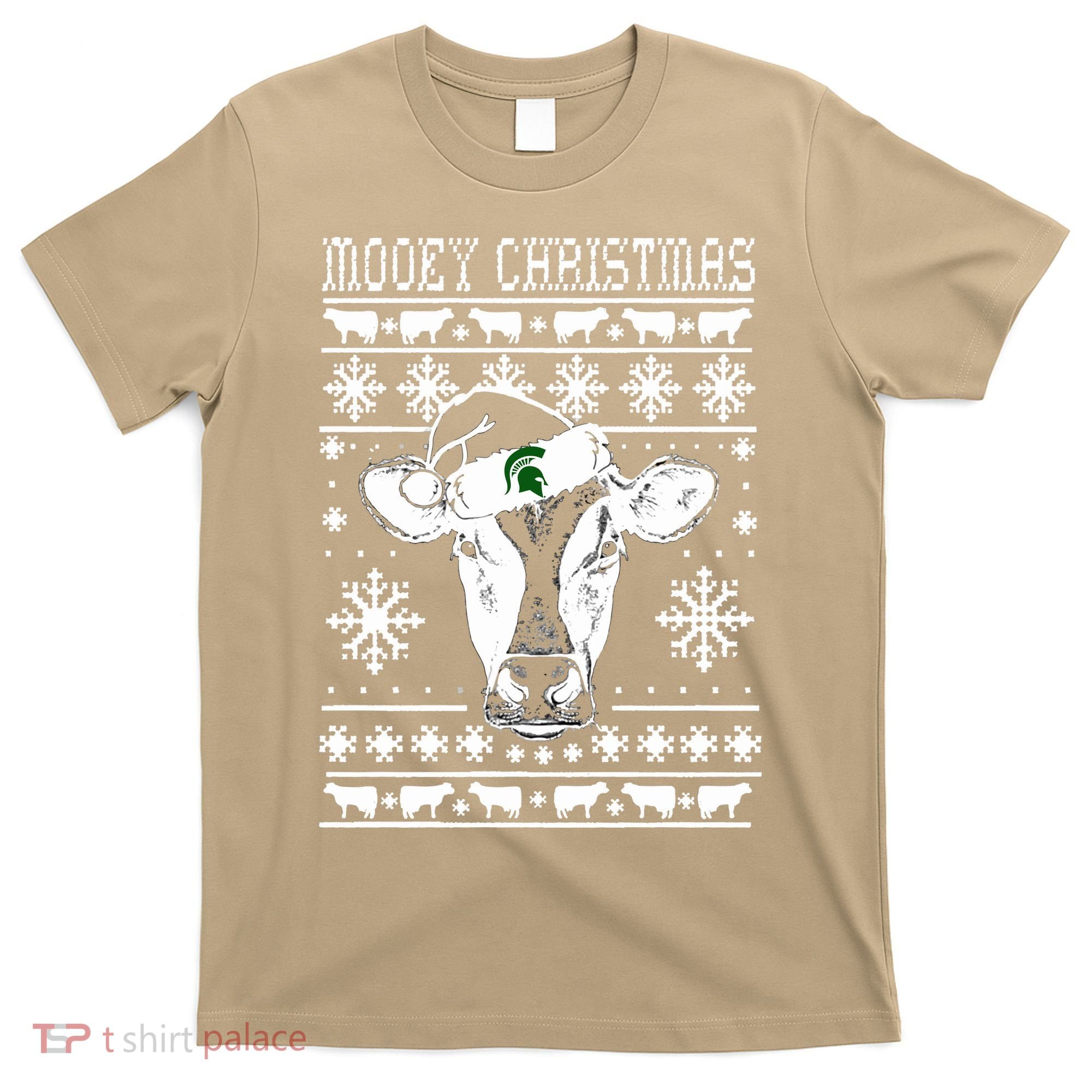 Mooey Christmas Michigan State Farmer Ugle Animals Cow T-Shirt