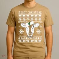 Mooey Christmas Michigan State Farmer Ugle Animals Cow T-Shirt thumb 3