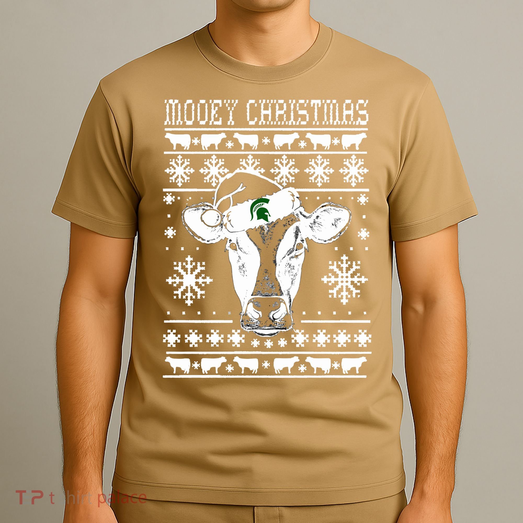 Mooey Christmas Michigan State Farmer Ugle Animals Cow T-Shirt