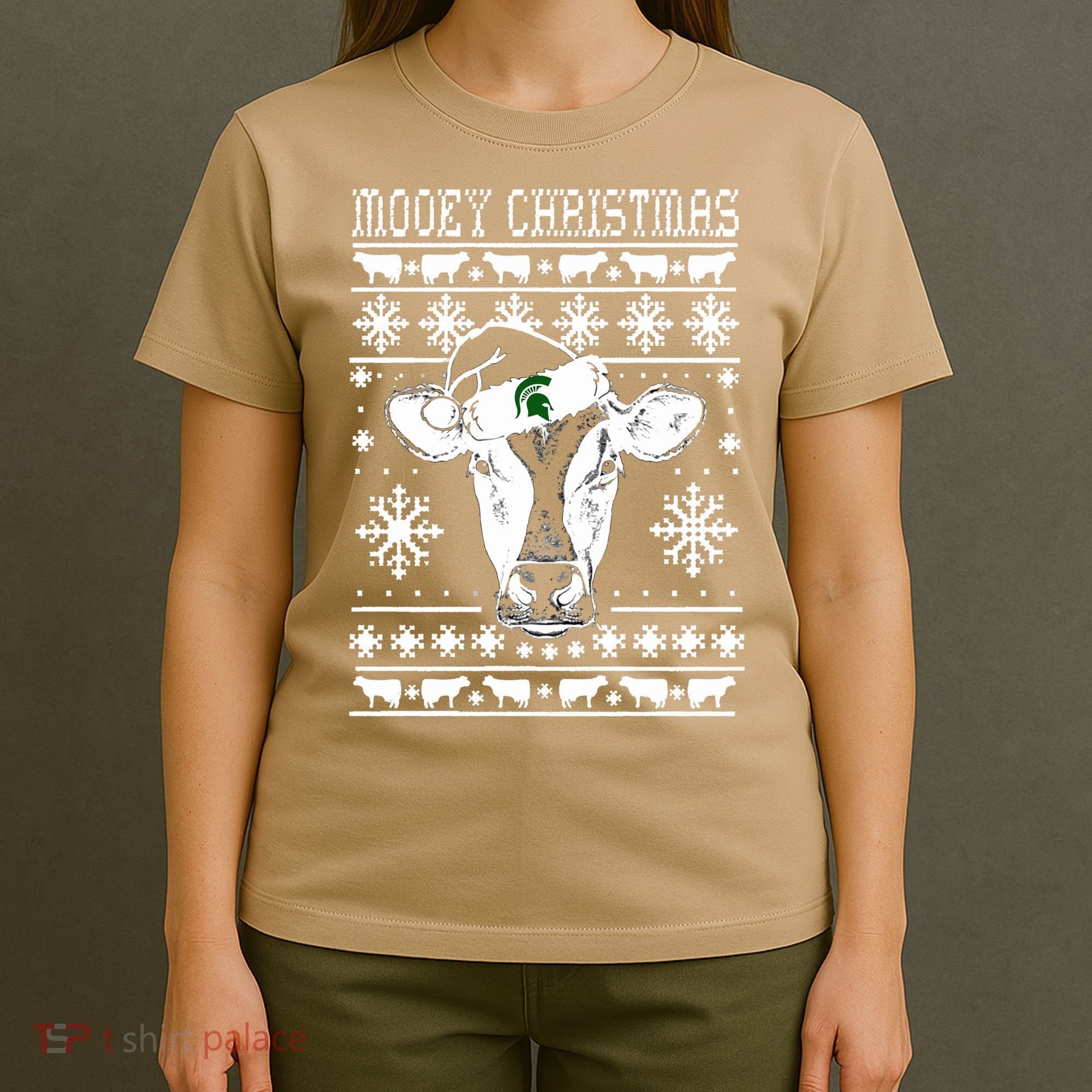Mooey Christmas Michigan State Farmer Ugle Animals Cow T-Shirt