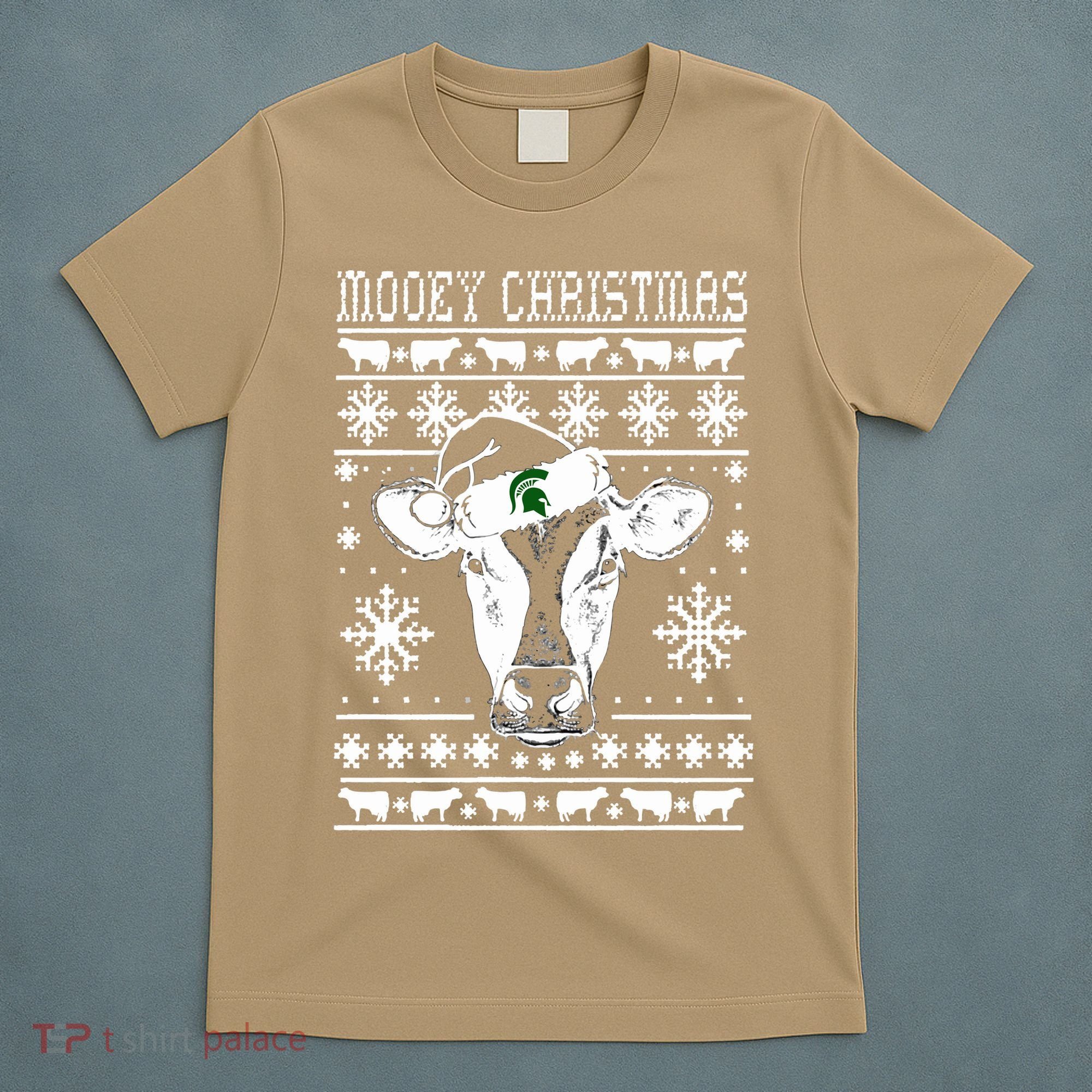 Mooey Christmas Michigan State Farmer Ugle Animals Cow T-Shirt