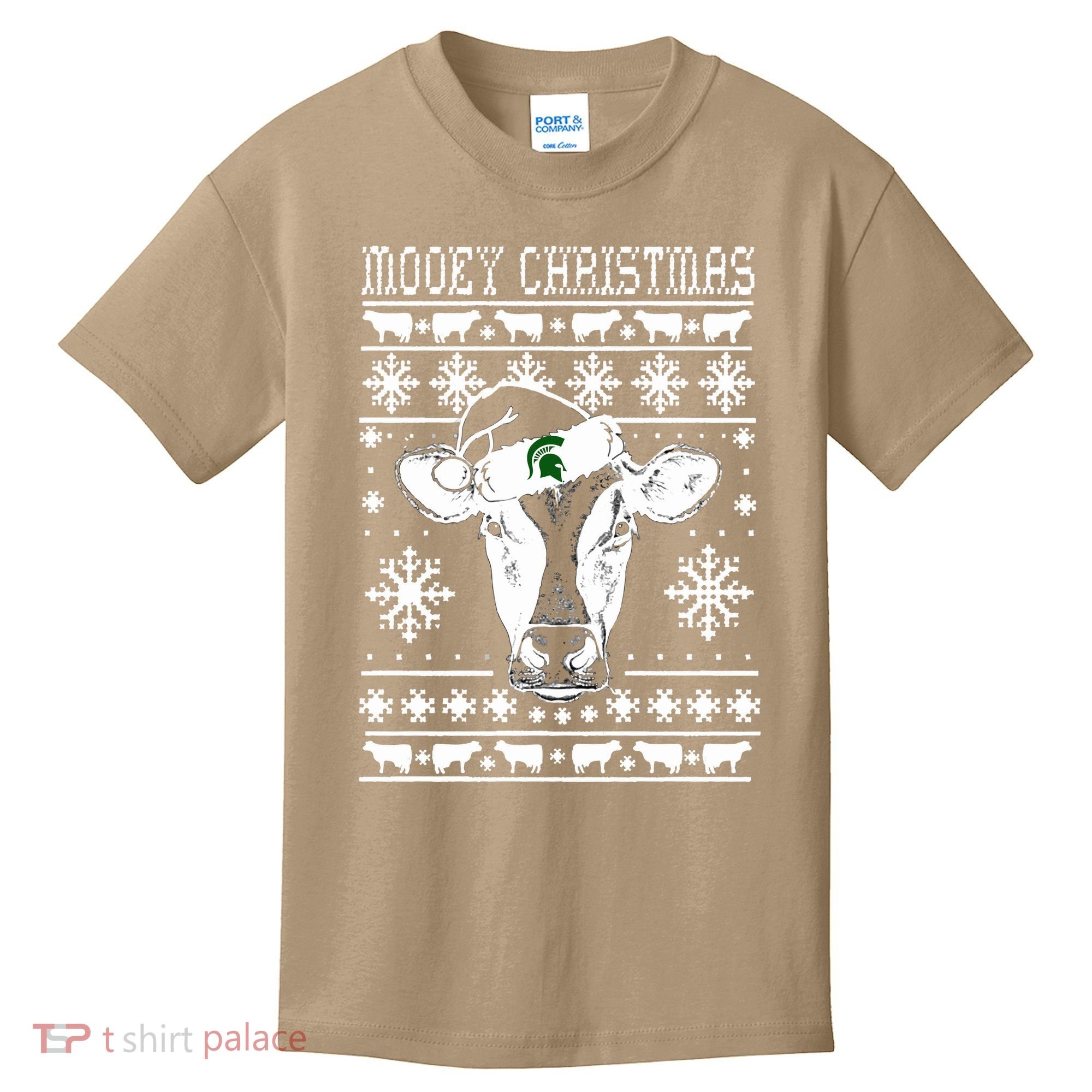 Mooey Christmas Michigan State Farmer Ugle Animals Cow Kids T-Shirt