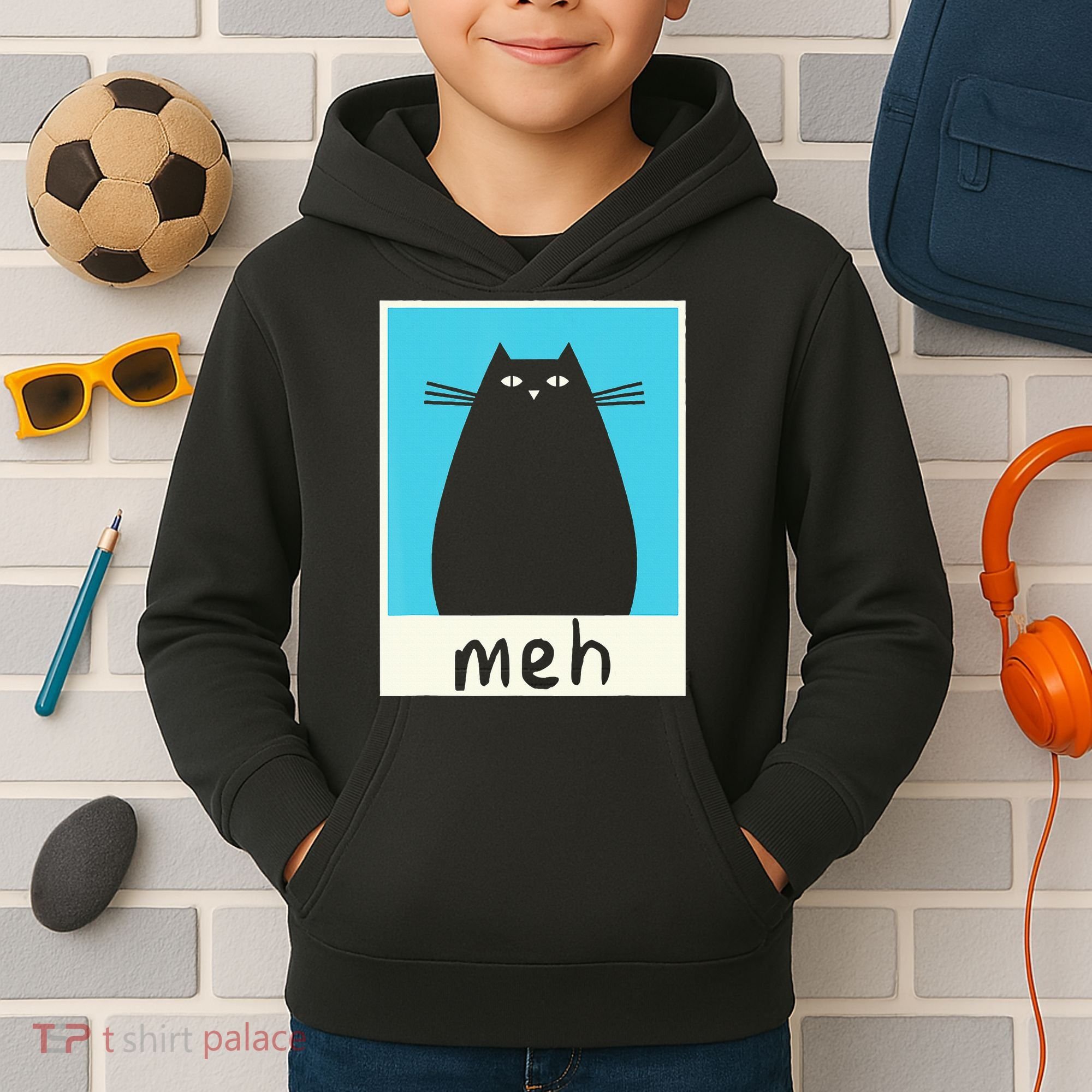 Meh Cat Meow Kitty Cat Lover Japanese Cat Kawaii Anime Kids Hoodie