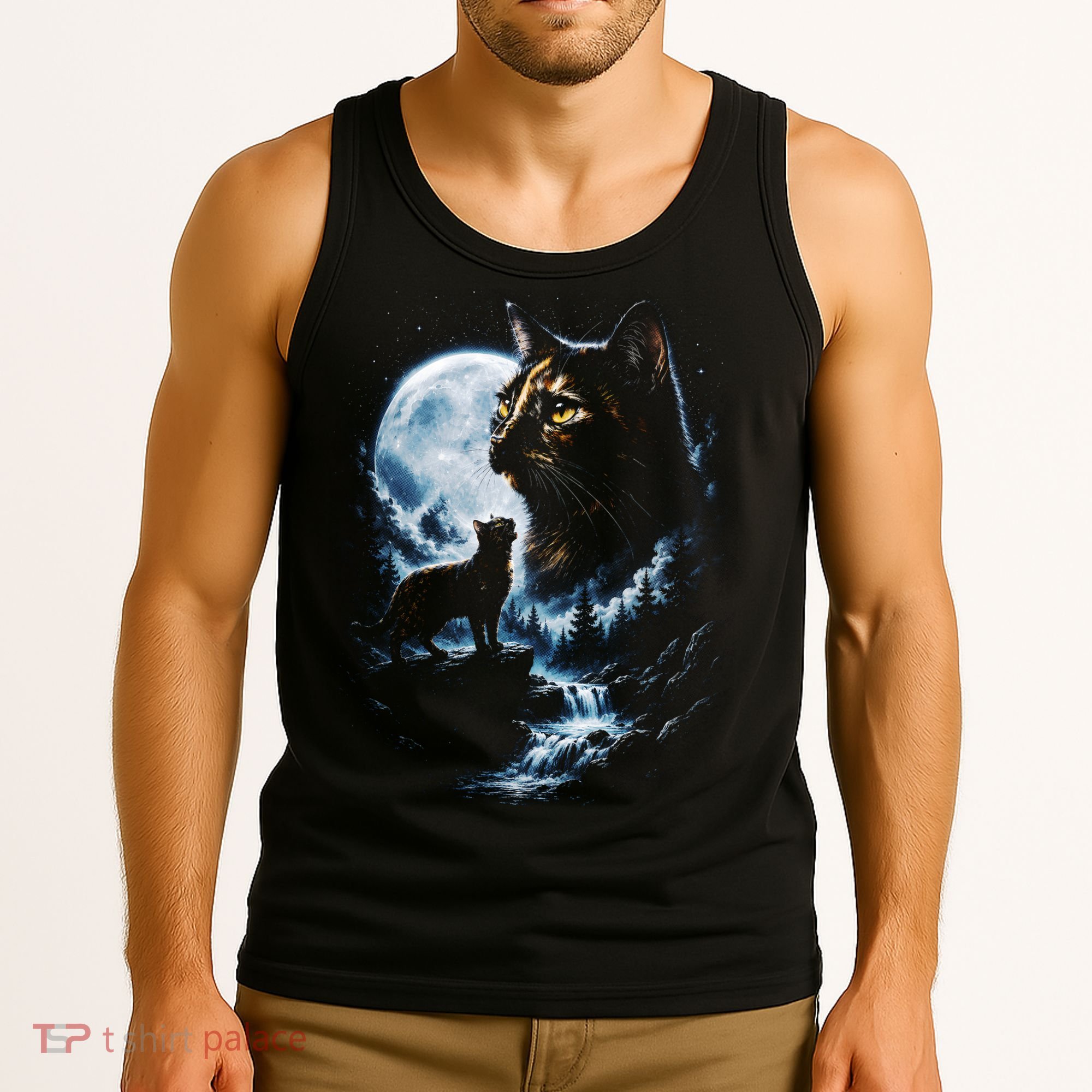 Mythical Cat Moonlight Adventure Night Sky Tank Top