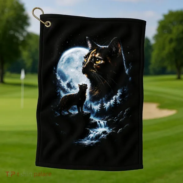 Mythical Cat Moonlight Adventure Night Sky Golf Towel