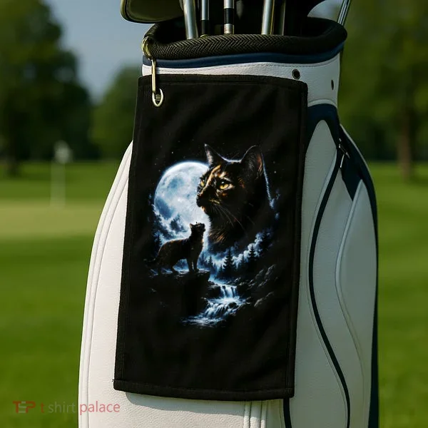 Mythical Cat Moonlight Adventure Night Sky Golf Towel