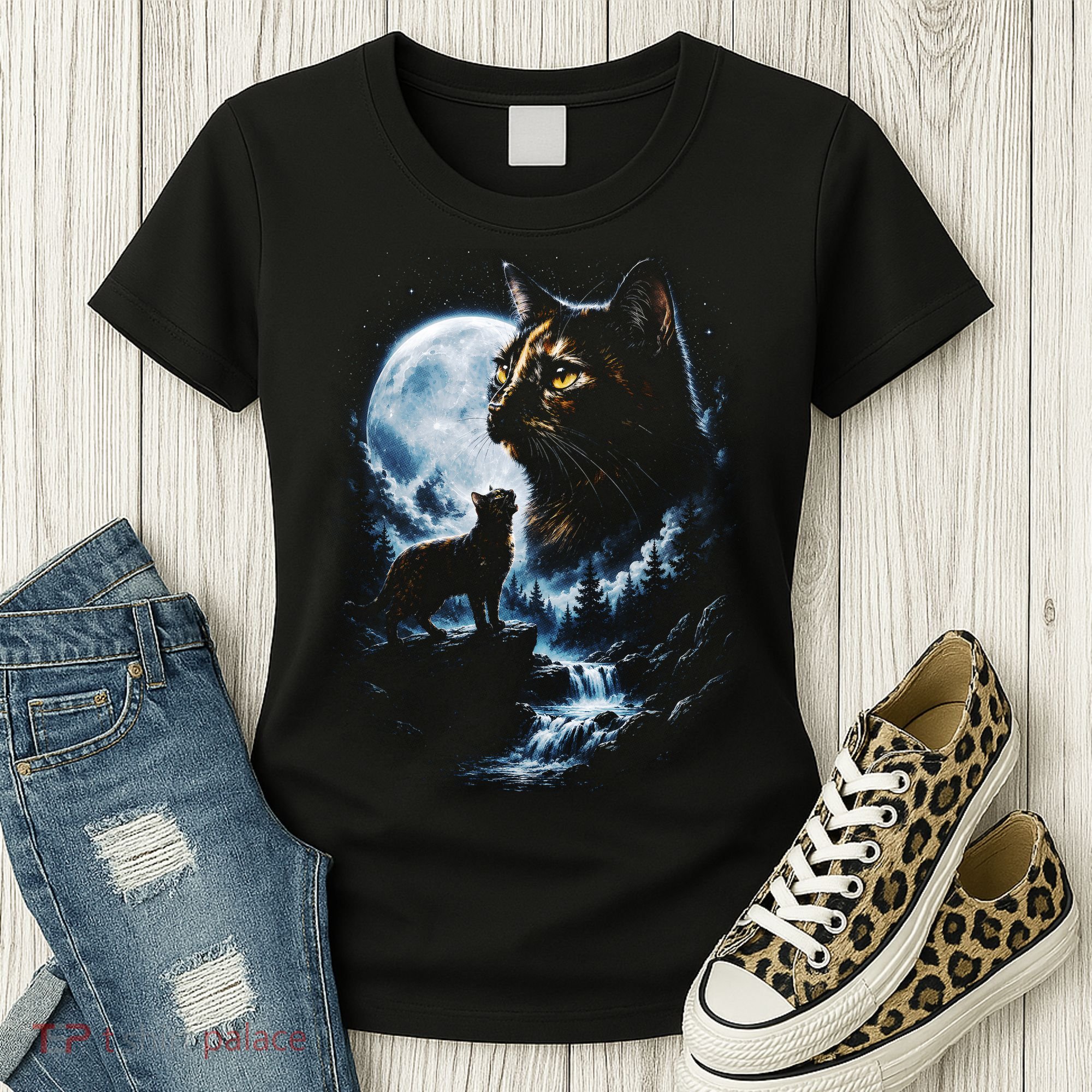 Mythical Cat Moonlight Adventure Night Sky Women's T-Shirt