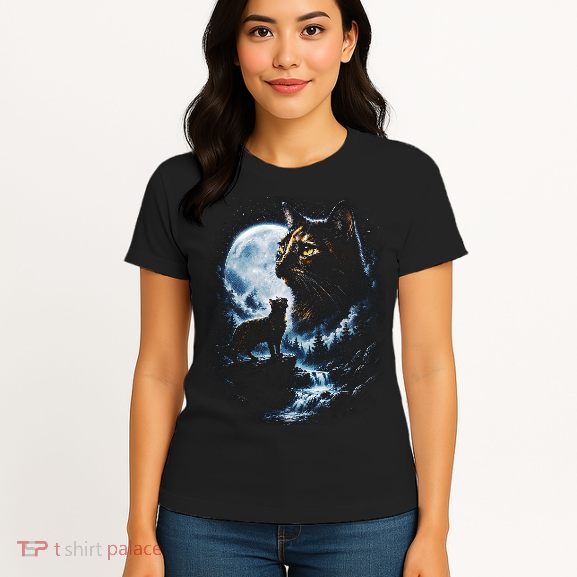 Mythical Cat Moonlight Adventure Night Sky Women's T-Shirt
