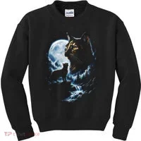 Mythical Cat Moonlight Adventure Night Sky Kids Sweatshirt thumb 0