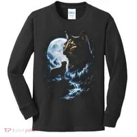 Mythical Cat Moonlight Adventure Night Sky Kids Long Sleeve Shirt thumb 0