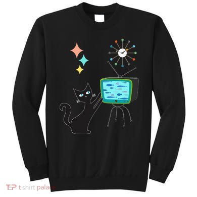 Mid Century Modern Retro Atomic Funny Cat With Fish TV Sweatshirt