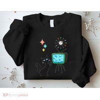 Mid Century Modern Retro Atomic Funny Cat With Fish TV Sweatshirt thumb 2