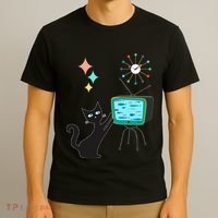 Mid Century Modern Retro Atomic Funny Cat With Fish TV T-Shirt thumb 3