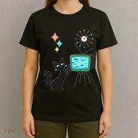 Mid Century Modern Retro Atomic Funny Cat With Fish TV T-Shirt thumb 4