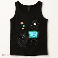 Mid Century Modern Retro Atomic Funny Cat With Fish TV Tank Top thumb 2