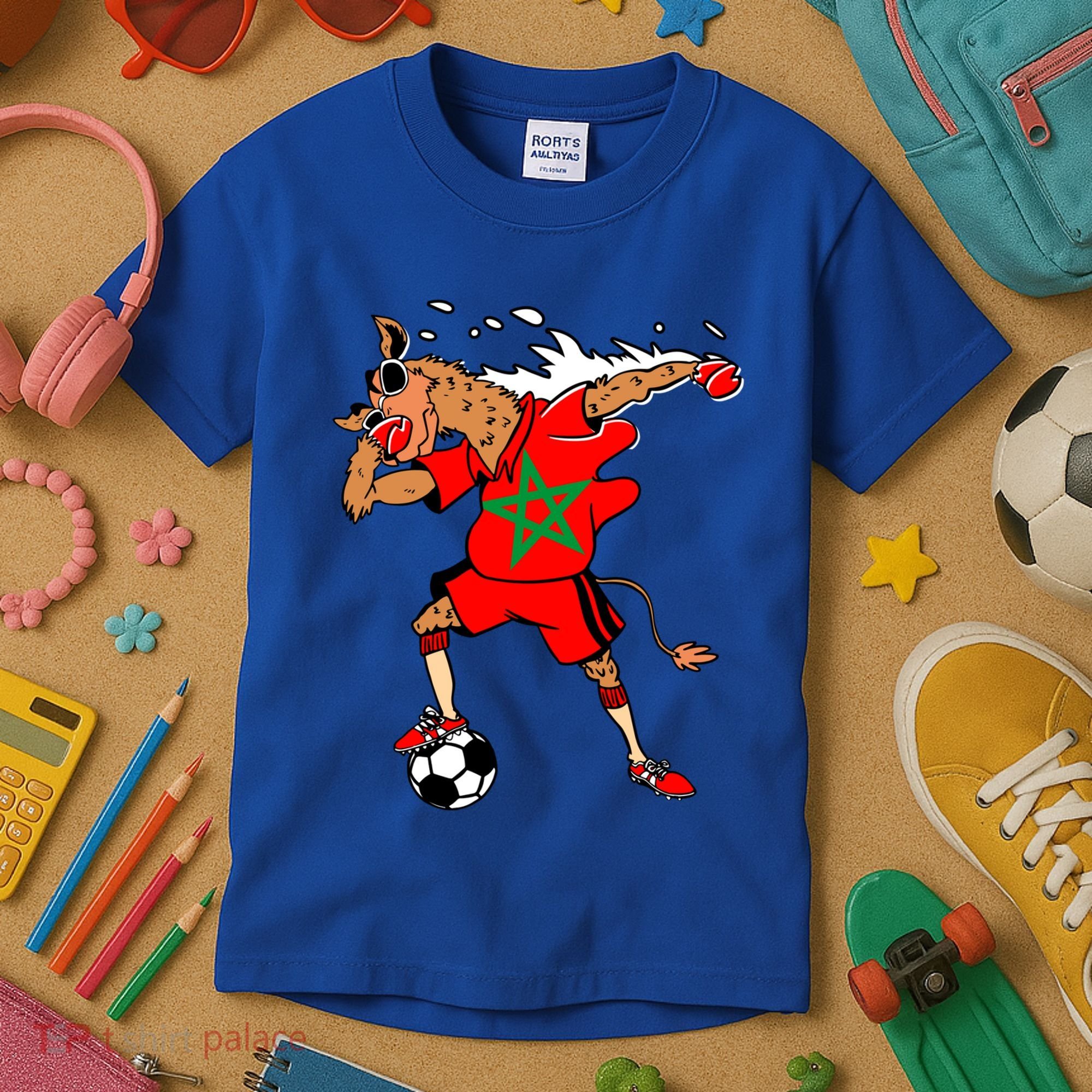 Moroccan Camel Morocco Flag Soccer Rabat Football Player Great Gift Kids T-Shirt