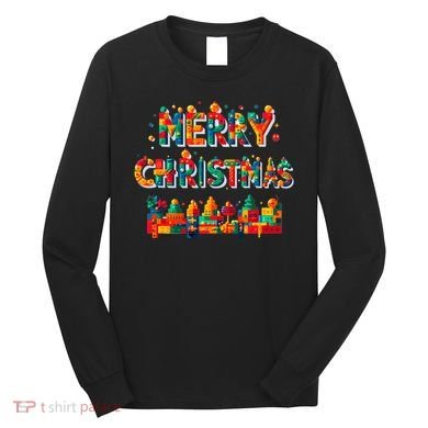 Merry Christmas Master Builder Building Bricks Blocks Lovers Long Sleeve Shirt