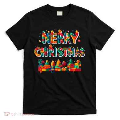 Merry Christmas Master Builder Building Bricks Blocks Lovers T-Shirt