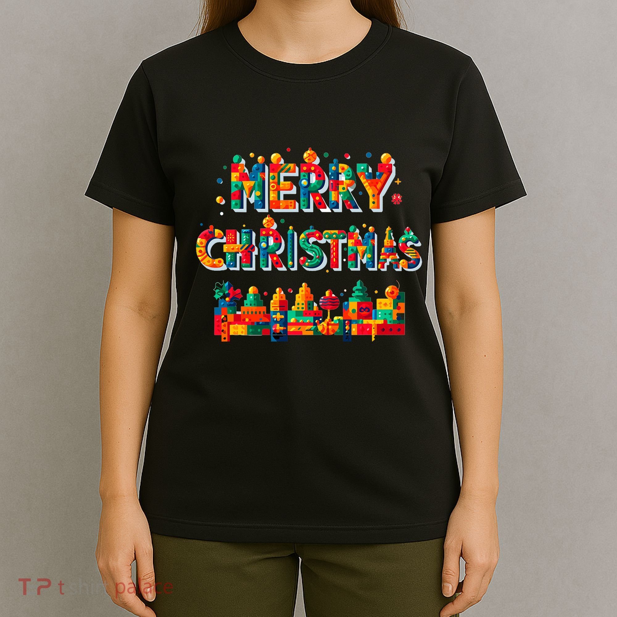 Merry Christmas Master Builder Building Bricks Blocks Lovers T-Shirt