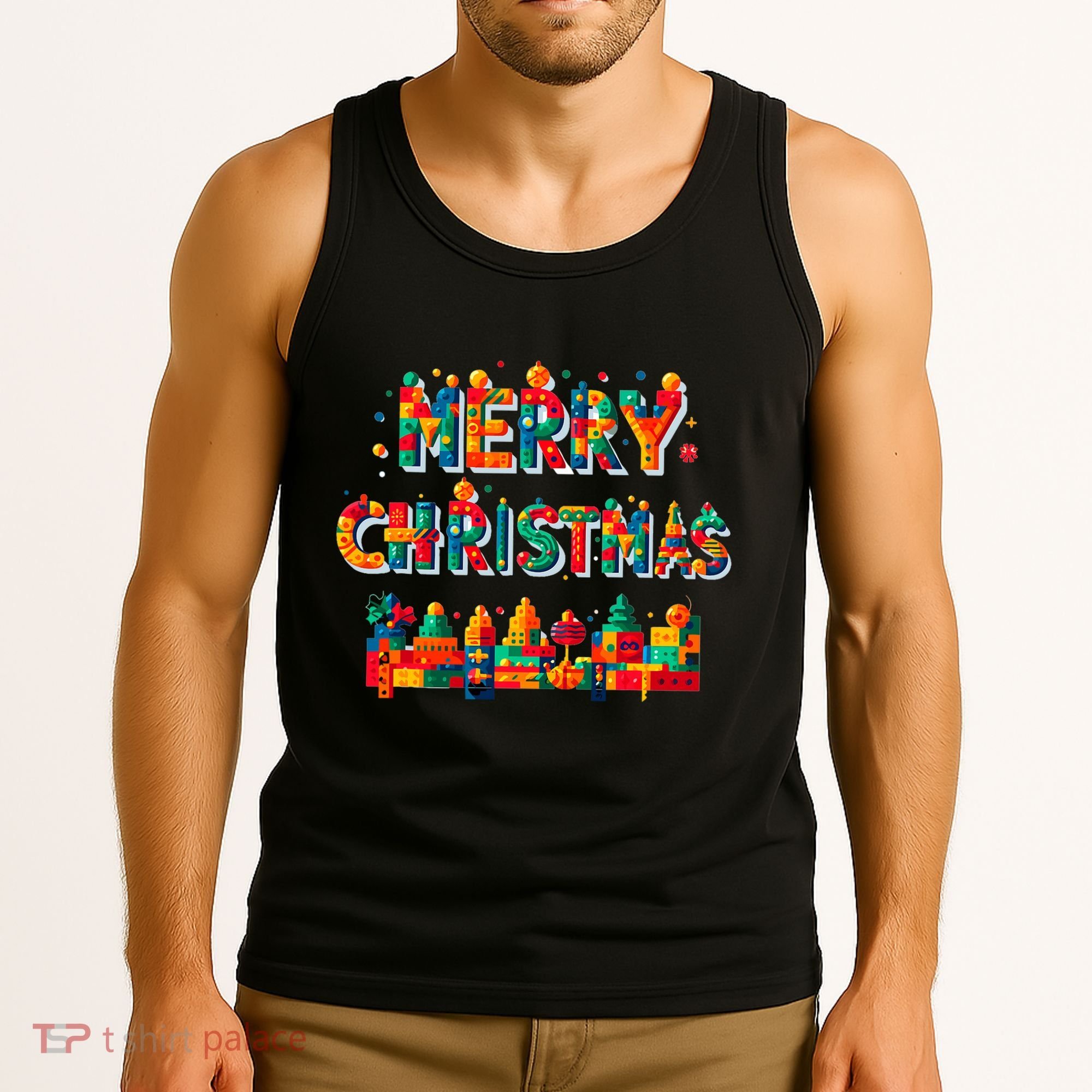 Merry Christmas Master Builder Building Bricks Blocks Lovers Tank Top