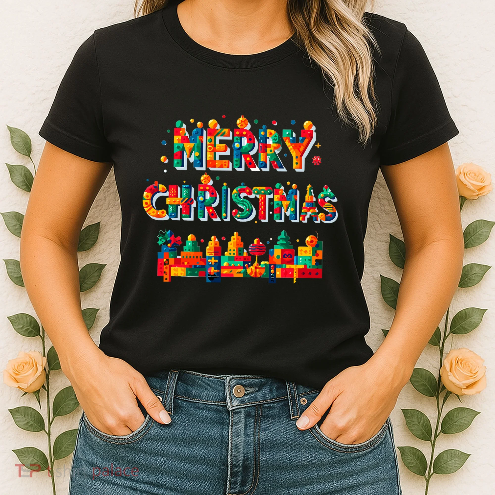 Merry Christmas Master Builder Building Bricks Blocks Lovers Women's T-Shirt