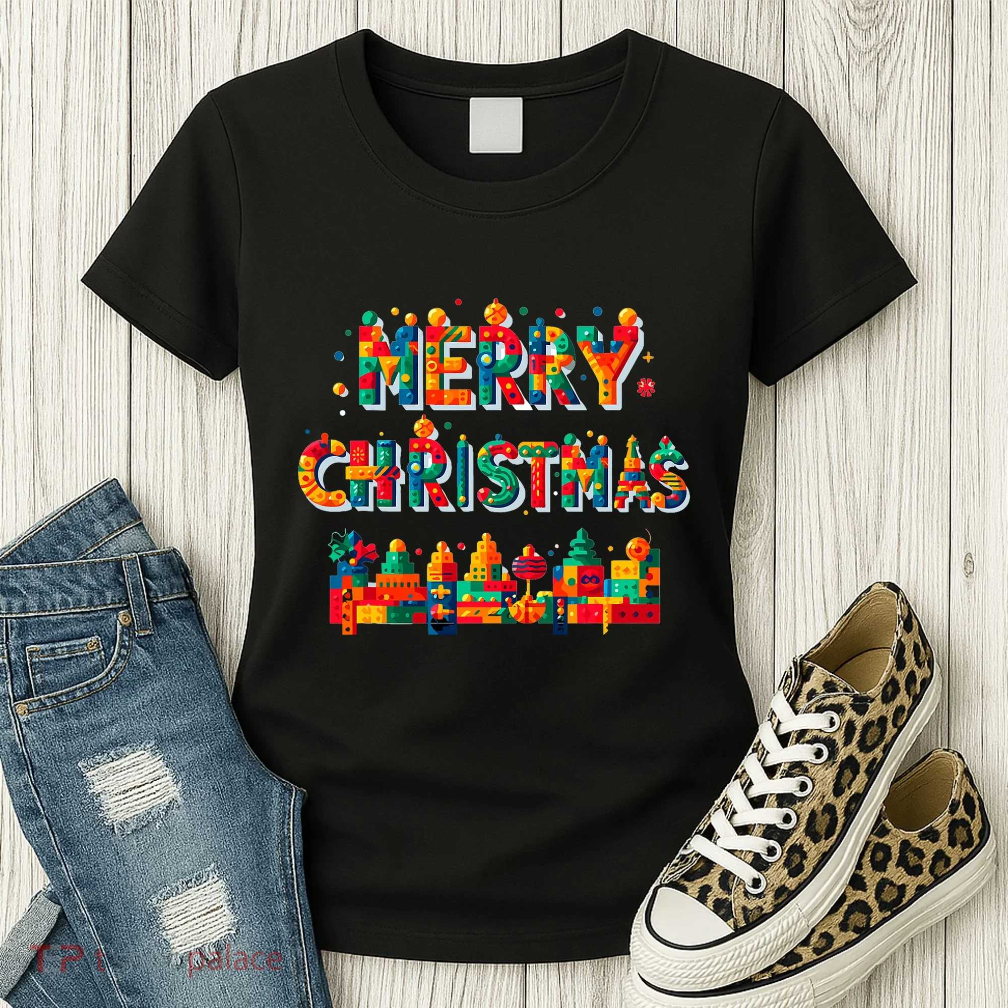 Merry Christmas Master Builder Building Bricks Blocks Lovers Women's T-Shirt