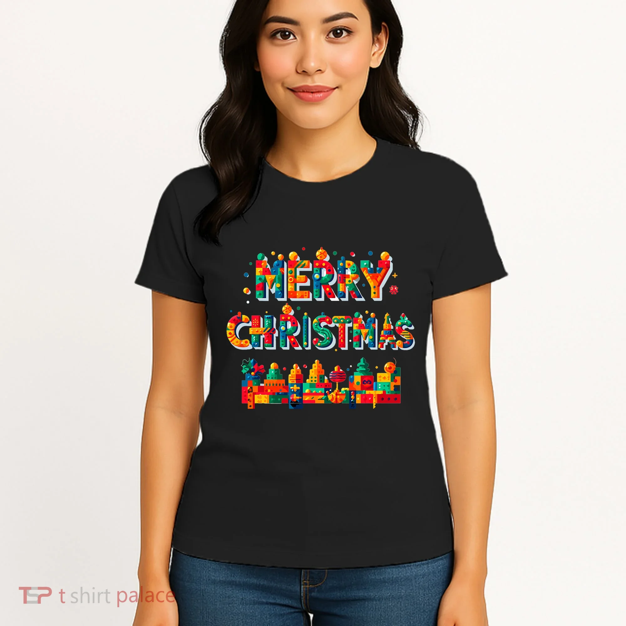 Merry Christmas Master Builder Building Bricks Blocks Lovers Women's T-Shirt