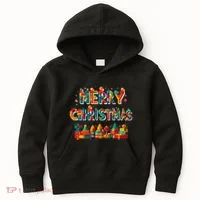 Merry Christmas Master Builder Building Bricks Blocks Lovers Kids Hoodie thumb 0