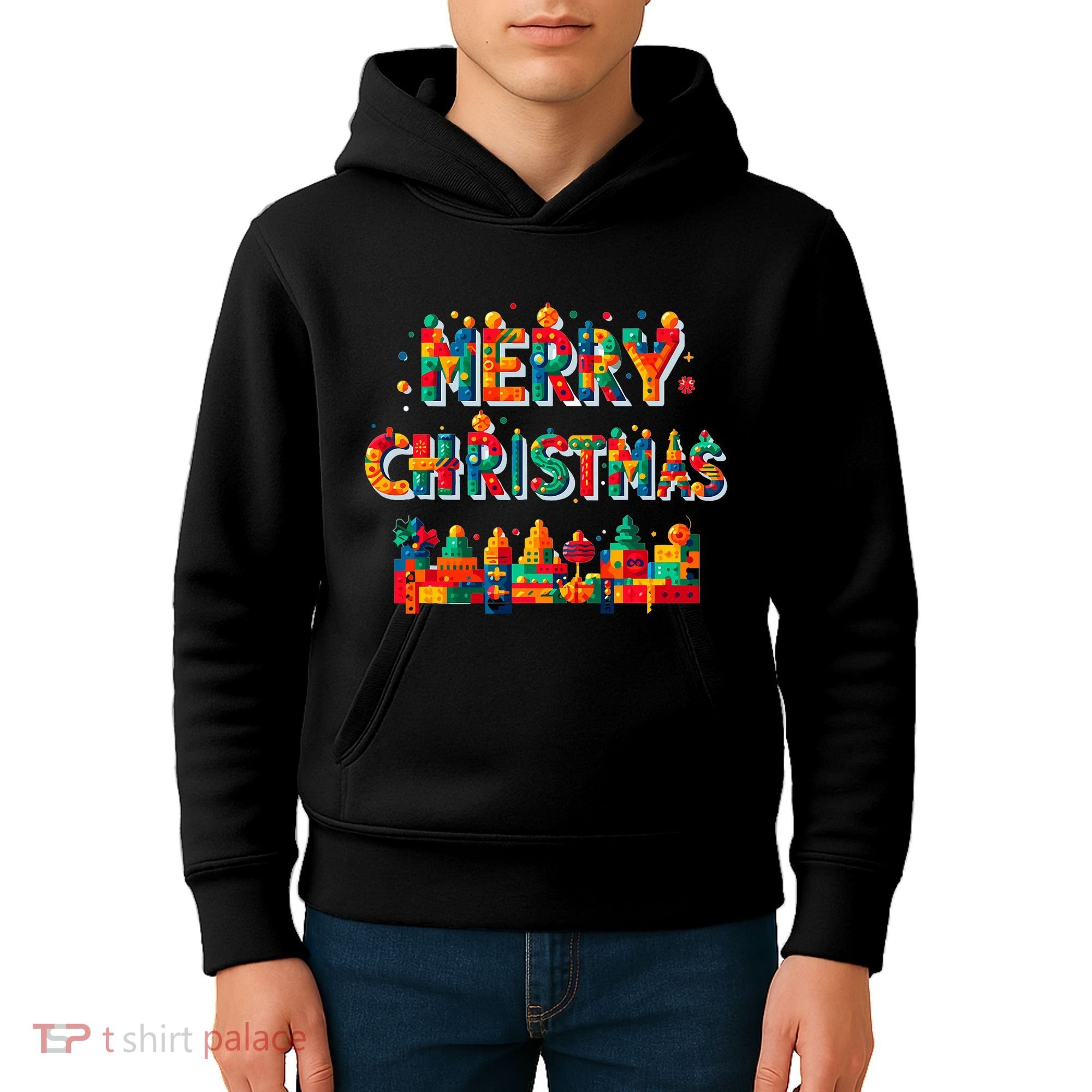 Merry Christmas Master Builder Building Bricks Blocks Lovers Kids Hoodie