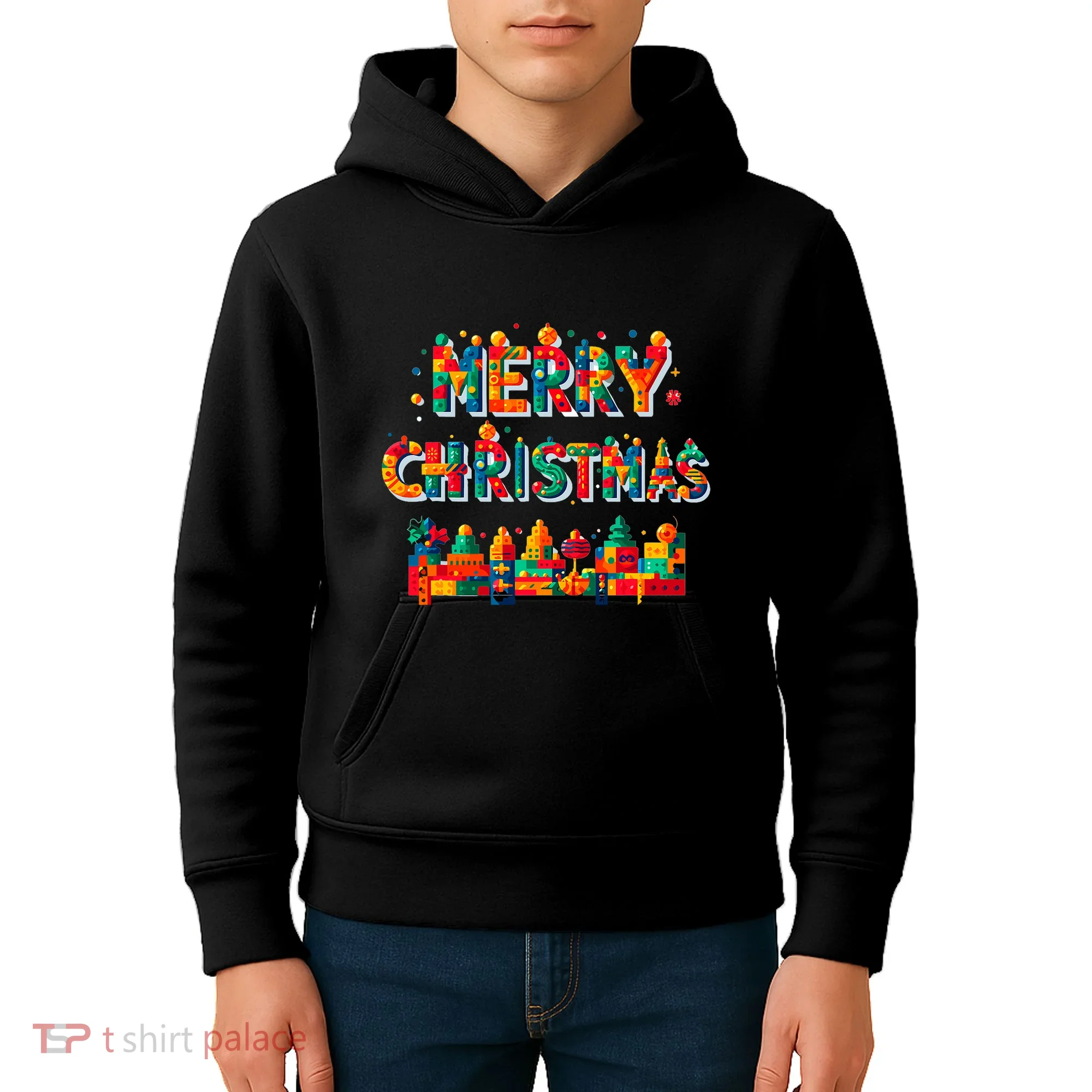 Merry Christmas Master Builder Building Bricks Blocks Lovers Kids Hoodie