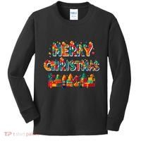 Merry Christmas Master Builder Building Bricks Blocks Lovers Kids Long Sleeve Shirt thumb 0